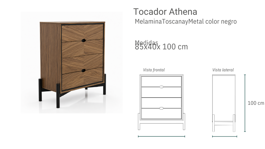 Recamara Athena Cabecera(1), buro (2), tocador (1) y marco (1)